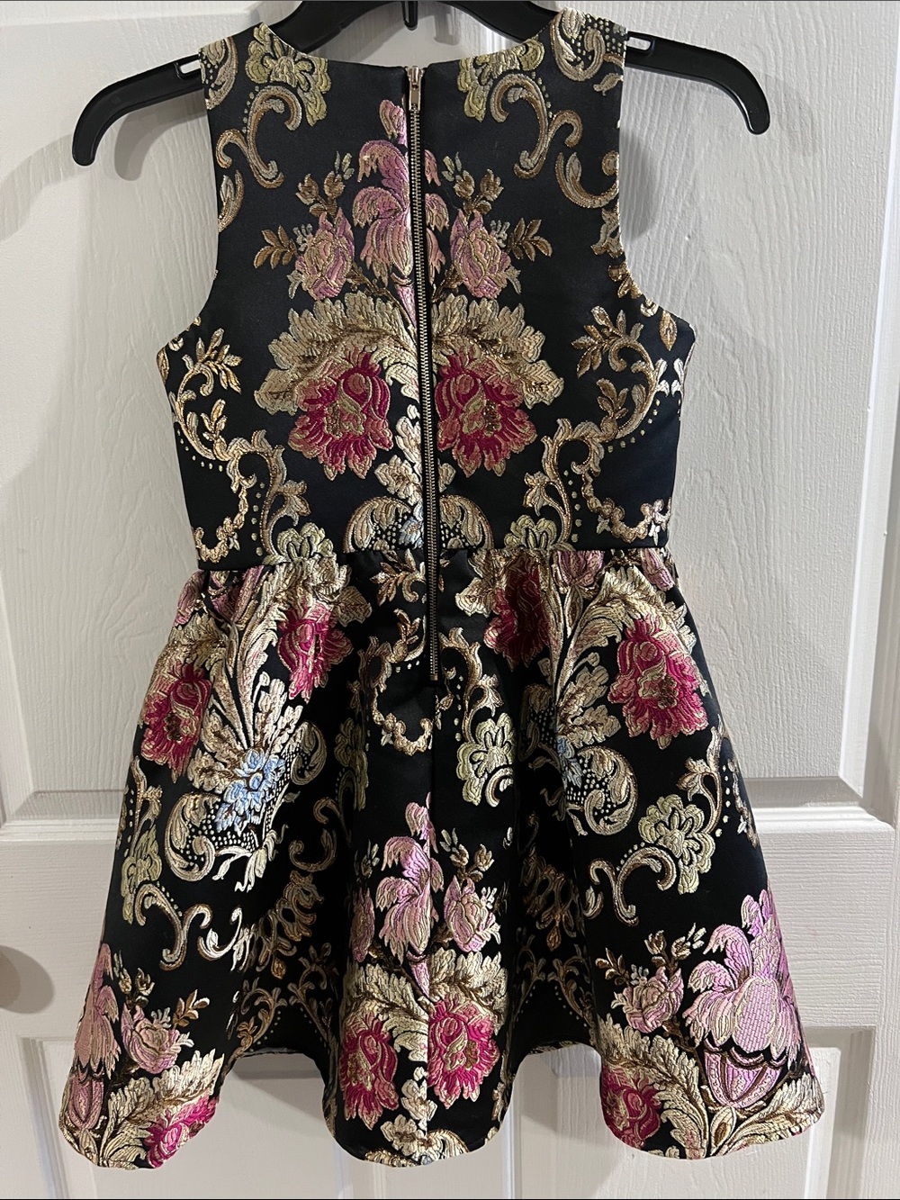 GB girls Black Brocade Dress with Pink & Gold Floral Jacquard - Picture 3 of 7